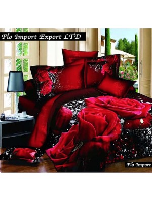 Set Letto Copri Piumone Lenzuolo Federe Rose Rosse BED0041